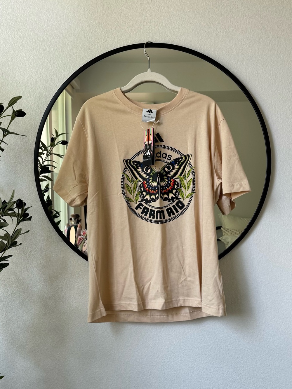 Adidas x Farm Rio Beige Butterfly Graphic Women’s T‑Shirt - Picture 4 of 9